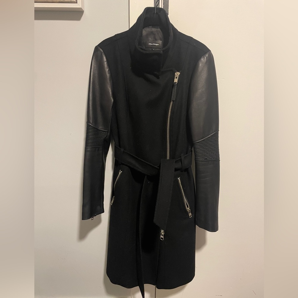 Mackage - Black Women's “Dale” Asymmetrical Coat with Leather Sleeves